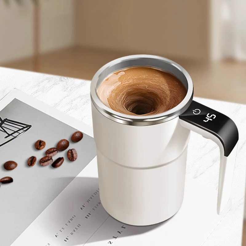 (image for) IPRee Intelligent Magnetic Auto-Stirring Cup with LED Display Temperature 380ml Rechargeable Portable Mixing Coffee Mug For Home & Office Use